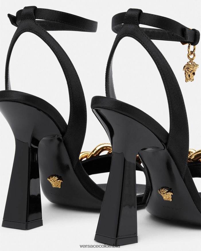 mujer sandalias con tacón alto y cadena de Medusa Versace negro 2RP40F463 zapato