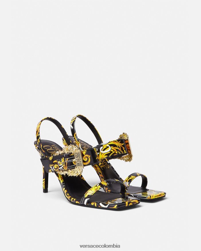 mujer sandalias con tira trasera emily de alta costura con logo Versace oro negro 2RP40F2282 zapato