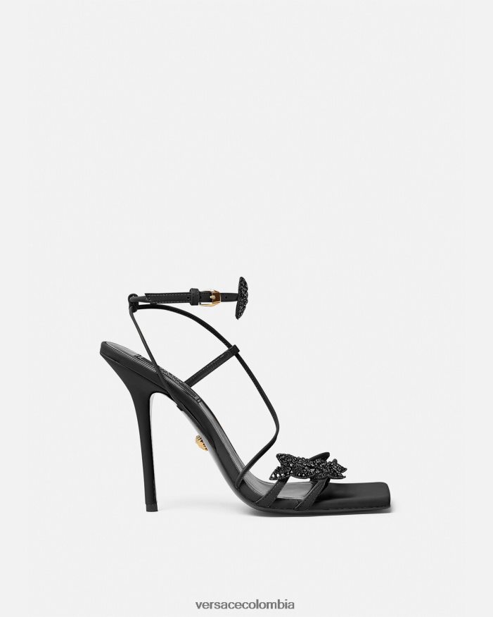 mujer sandalias de raso con mariposas de cristal Versace negro 2RP40F436 zapato