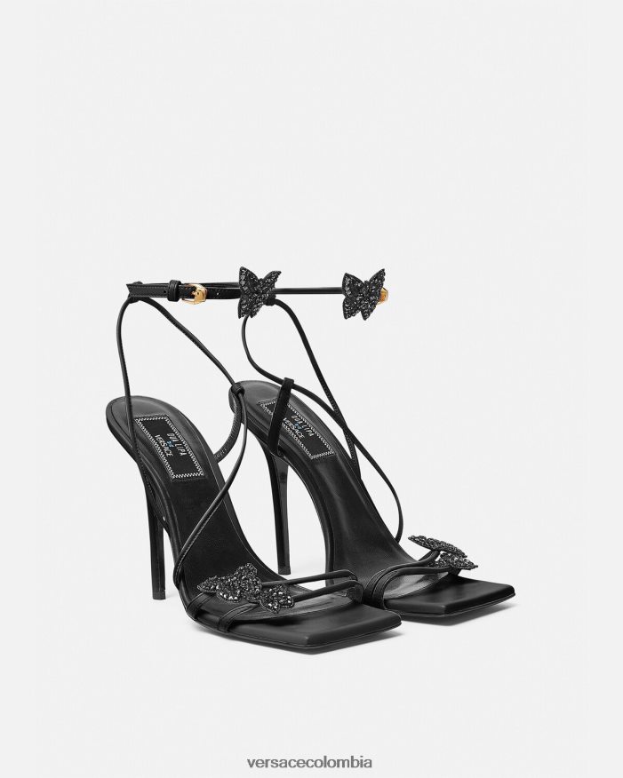 mujer sandalias de raso con mariposas de cristal Versace negro 2RP40F436 zapato