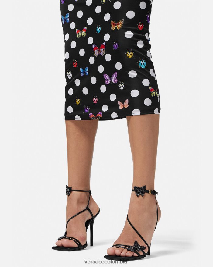 mujer sandalias de raso con mariposas de cristal Versace negro 2RP40F436 zapato