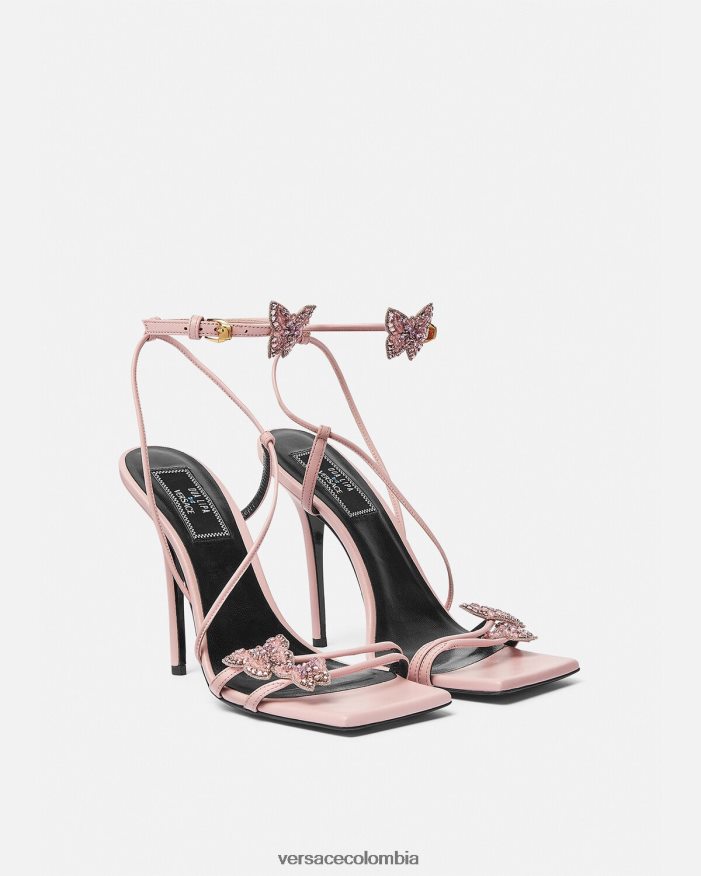 mujer sandalias de raso con mariposas de cristal Versace rosa 2RP40F437 zapato