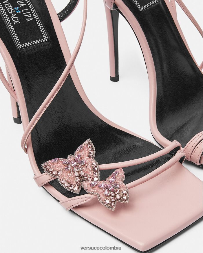 mujer sandalias de raso con mariposas de cristal Versace rosa 2RP40F437 zapato