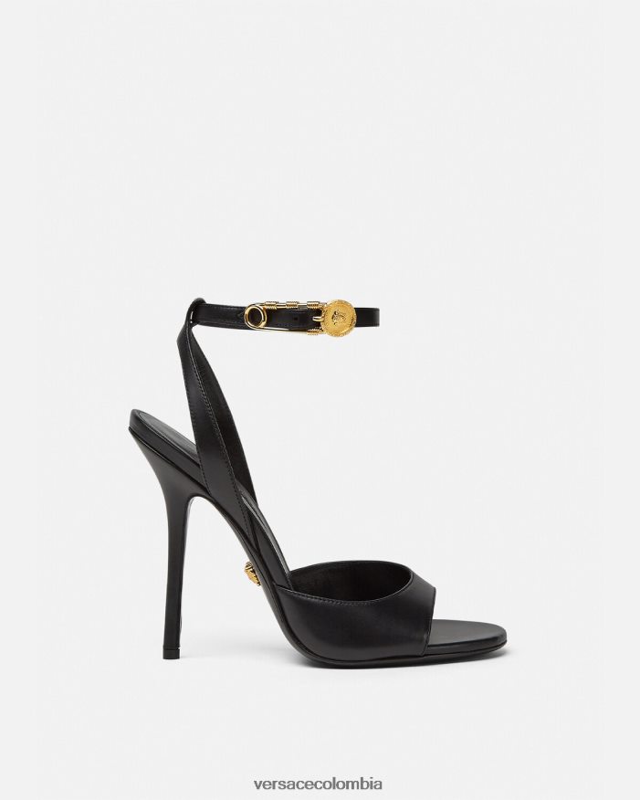 mujer sandalias de tacón alto con imperdible Versace negro 2RP40F449 zapato