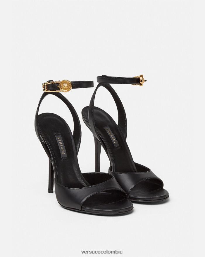 mujer sandalias de tacón alto con imperdible Versace negro 2RP40F449 zapato