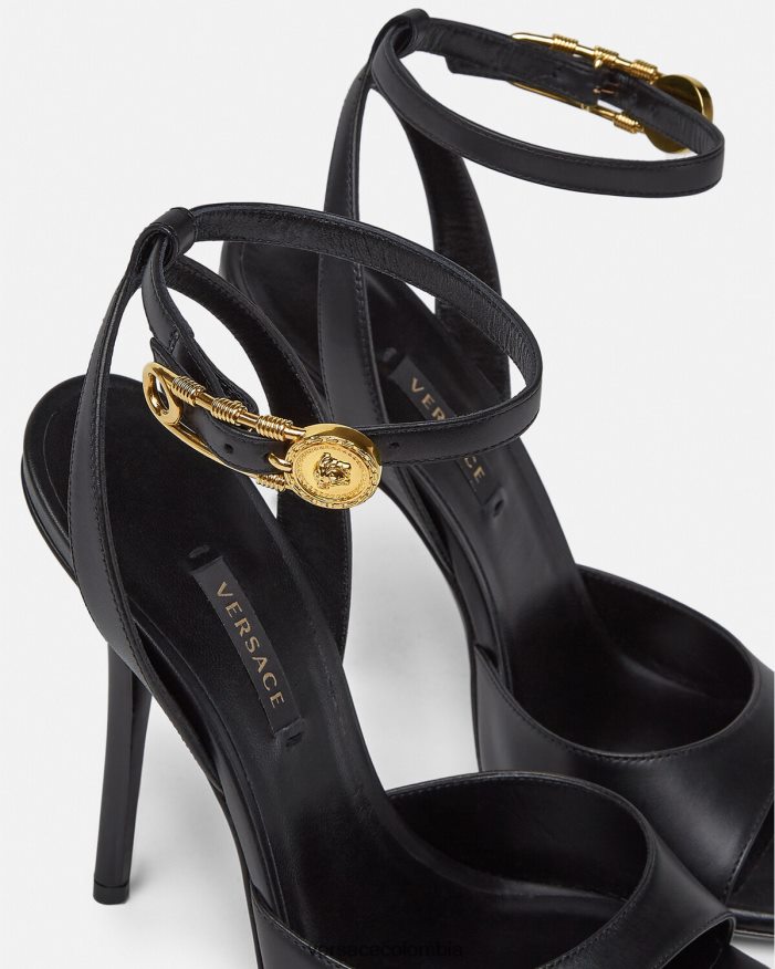 mujer sandalias de tacón alto con imperdible Versace negro 2RP40F449 zapato
