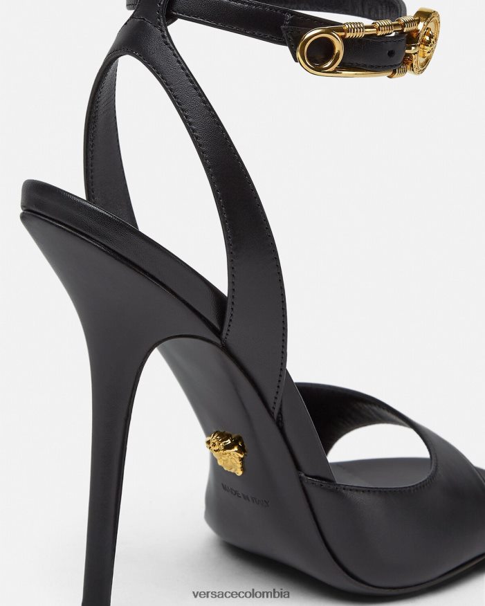 mujer sandalias de tacón alto con imperdible Versace negro 2RP40F449 zapato