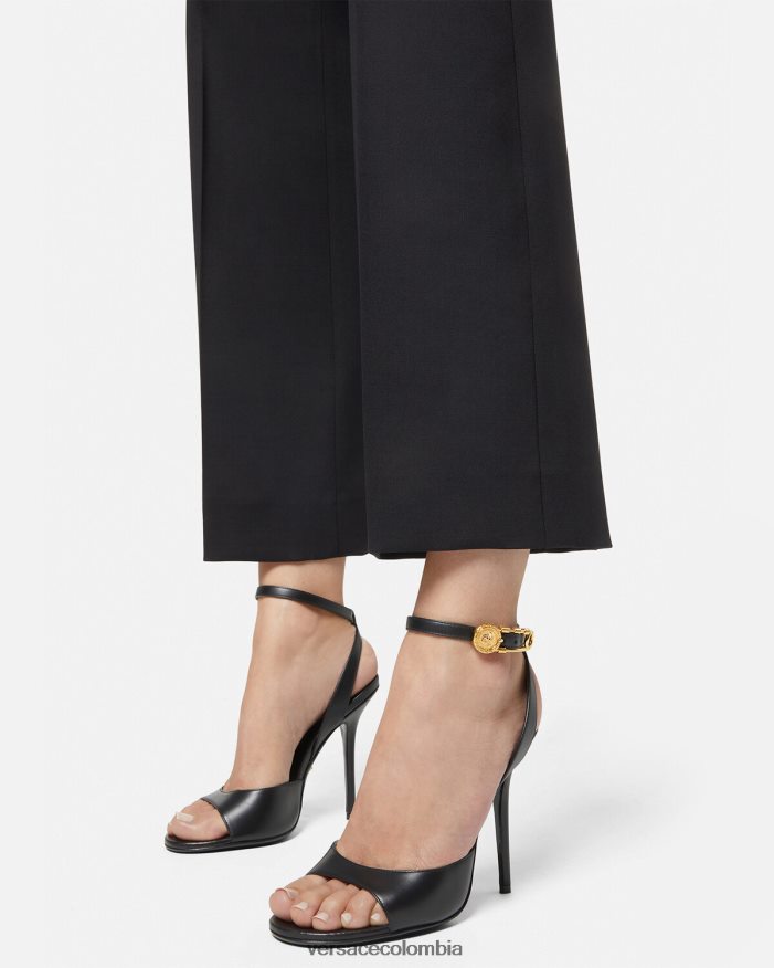 mujer sandalias de tacón alto con imperdible Versace negro 2RP40F449 zapato