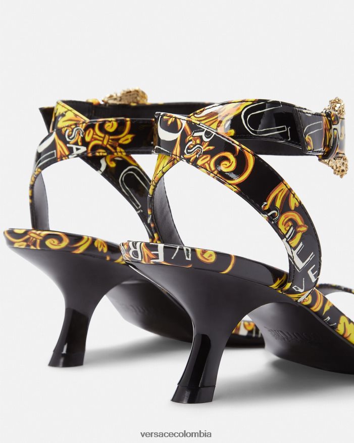 mujer sandalias fiona de alta costura con logo Versace oro negro 2RP40F2285 zapato