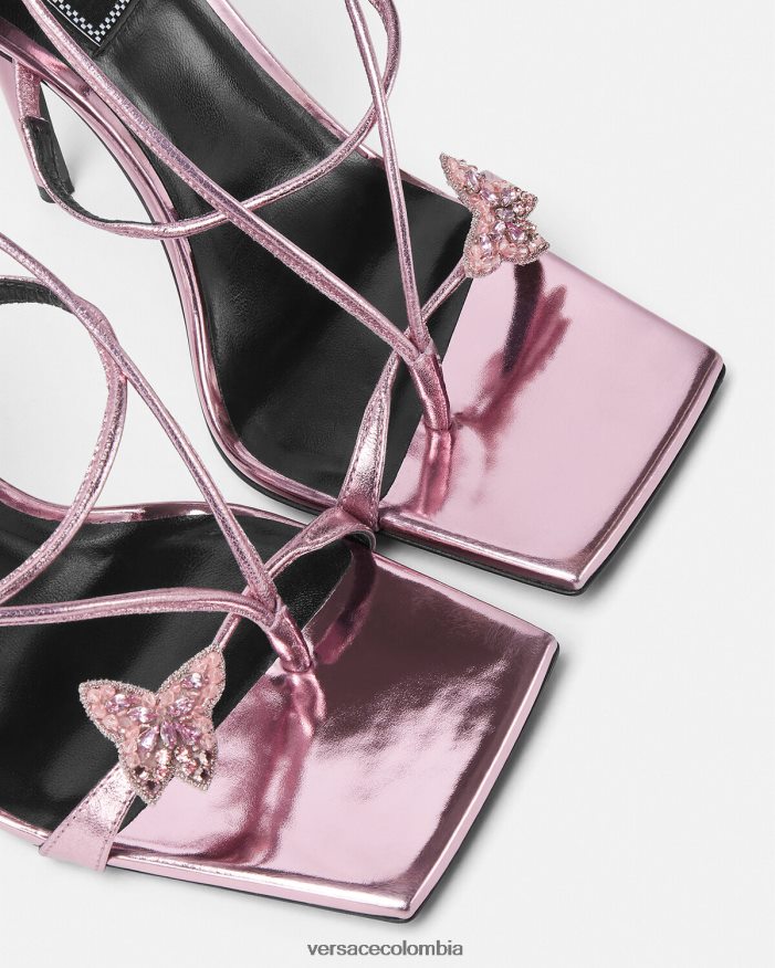mujer sandalias metalizadas con mariposas de cristal Versace rosa 2RP40F434 zapato