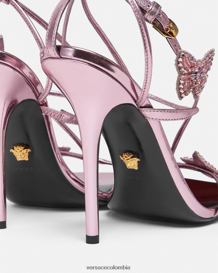 mujer sandalias metalizadas con mariposas de cristal Versace rosa 2RP40F434 zapato