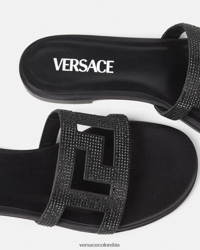 mujer sandalias planas con greca maze y cristales Versace negro 2RP40F472 zapato
