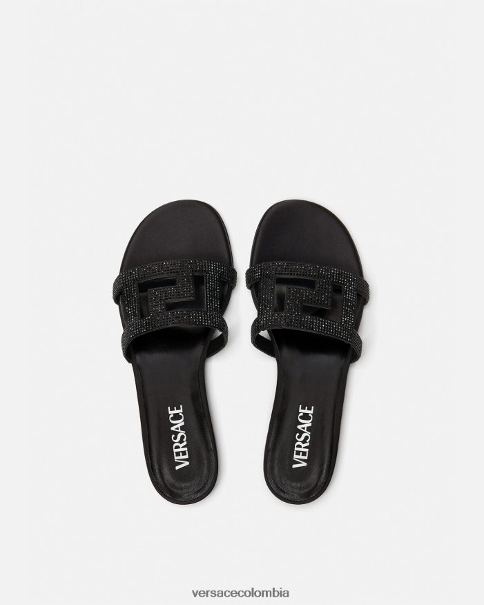 mujer sandalias planas con greca maze y cristales Versace negro 2RP40F472 zapato