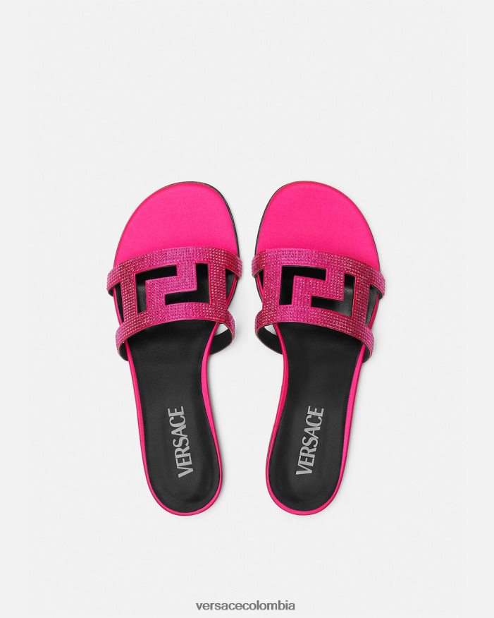 mujer sandalias planas con greca maze y cristales Versace rosa 2RP40F471 zapato