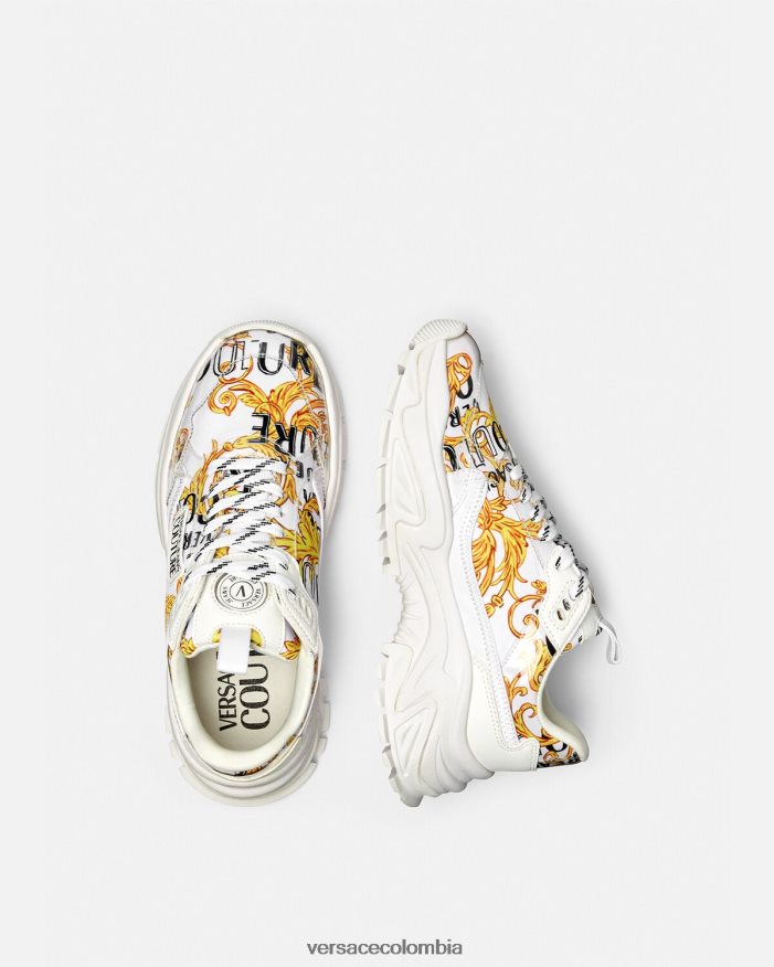 mujer zapatillas altas de alta costura con logo Versace oro y blanco 2RP40F2287 zapato