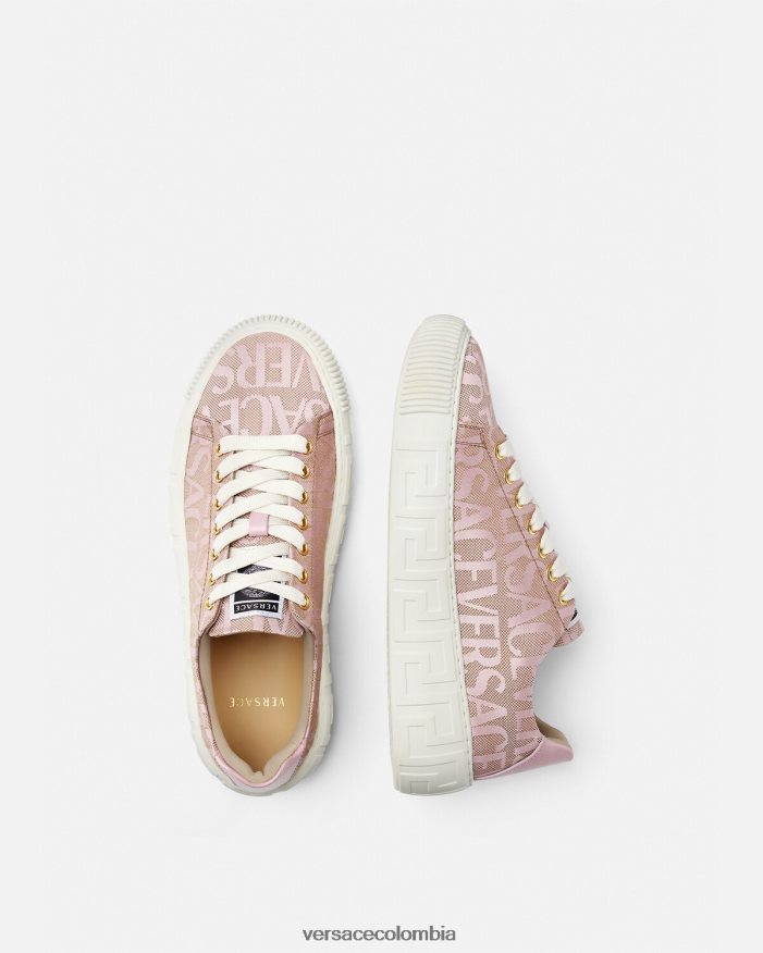 mujer zapatillas con greca en toda la prenda Versace rosa y estampado 2RP40F499 zapato