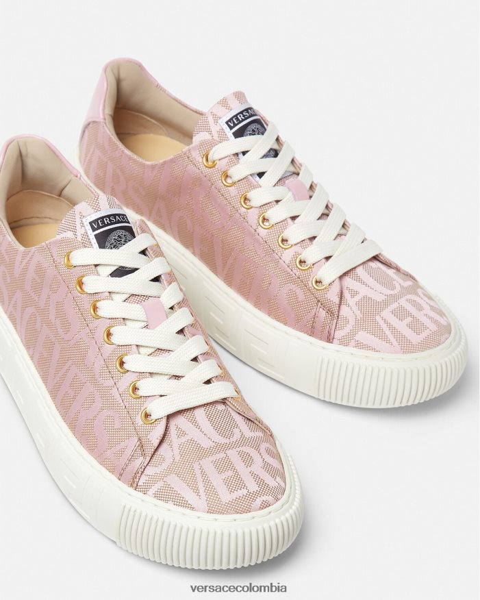 mujer zapatillas con greca en toda la prenda Versace rosa y estampado 2RP40F499 zapato
