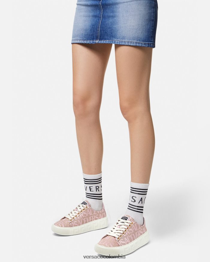 mujer zapatillas con greca en toda la prenda Versace rosa y estampado 2RP40F499 zapato