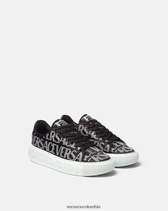 mujer zapatillas con greca en toda la prenda con cristales Versace negro 2RP40F498 zapato