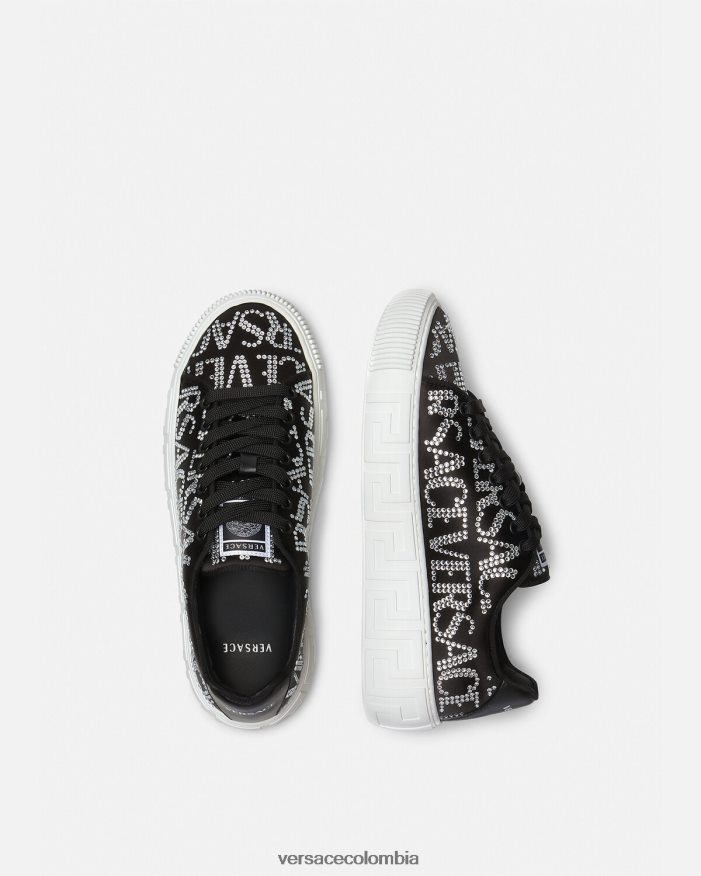 mujer zapatillas con greca en toda la prenda con cristales Versace negro 2RP40F498 zapato