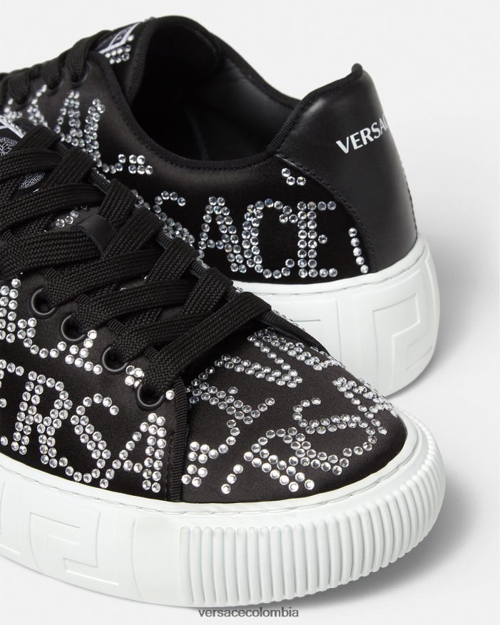 mujer zapatillas con greca en toda la prenda con cristales Versace negro 2RP40F498 zapato