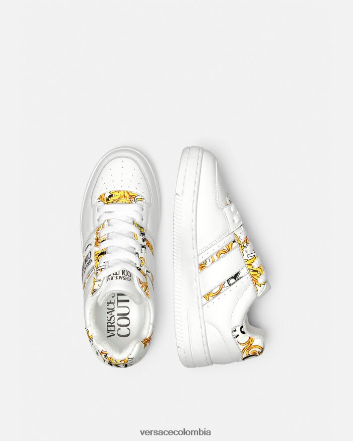 mujer zapatillas con logo Brush Couture Meyssa Versace oro y blanco 2RP40F2295 zapato