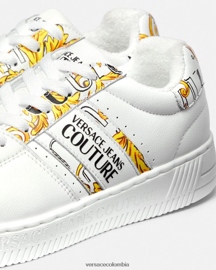 mujer zapatillas con logo Brush Couture Meyssa Versace oro y blanco 2RP40F2295 zapato