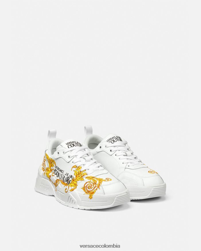 mujer zapatillas de alta costura con logo Stargaze Versace oro y blanco 2RP40F2310 zapato