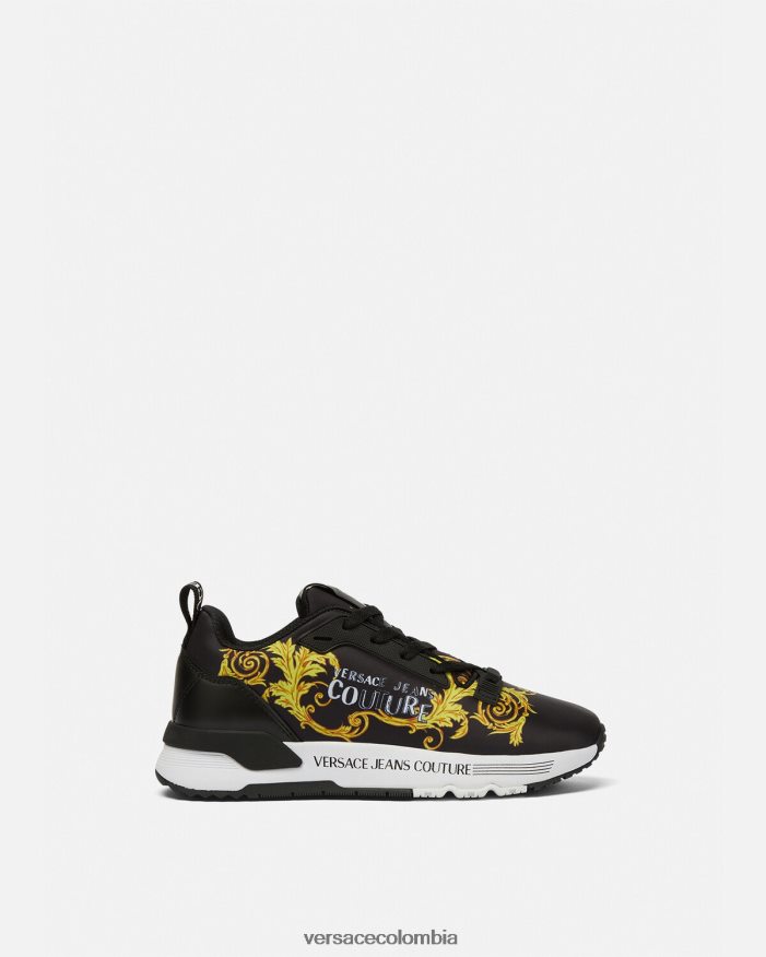 mujer zapatillas dinámicas de alta costura con logo Versace oro negro 2RP40F2280 zapato