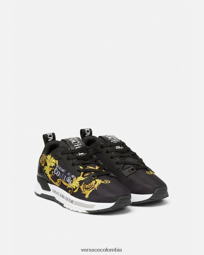 mujer zapatillas dinámicas de alta costura con logo Versace oro negro 2RP40F2280 zapato