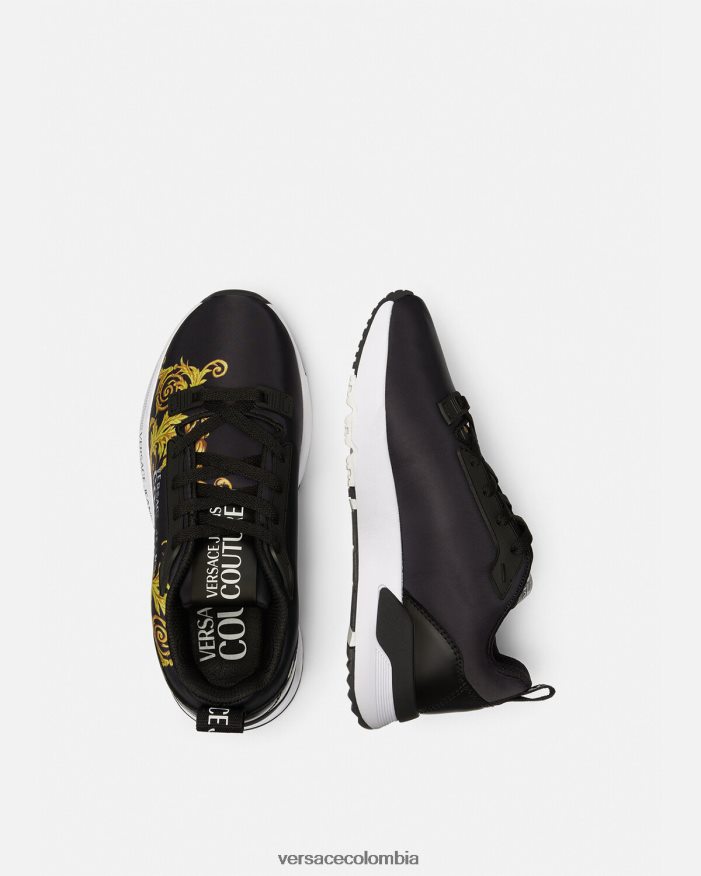 mujer zapatillas dinámicas de alta costura con logo Versace oro negro 2RP40F2280 zapato