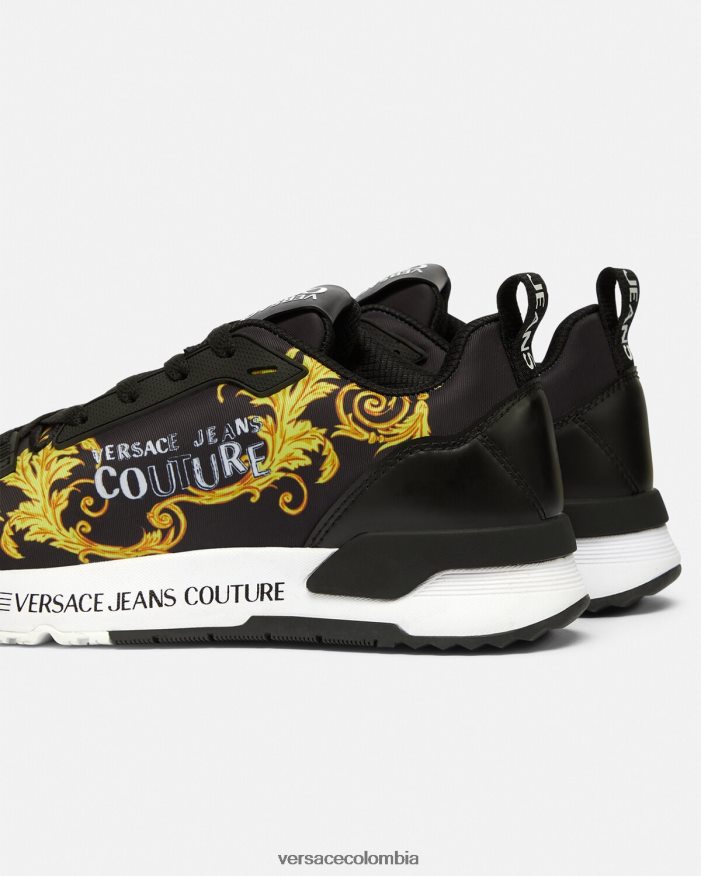 mujer zapatillas dinámicas de alta costura con logo Versace oro negro 2RP40F2280 zapato
