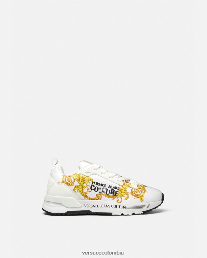 mujer zapatillas dinámicas de alta costura con logo Versace oro y blanco 2RP40F2279 zapato
