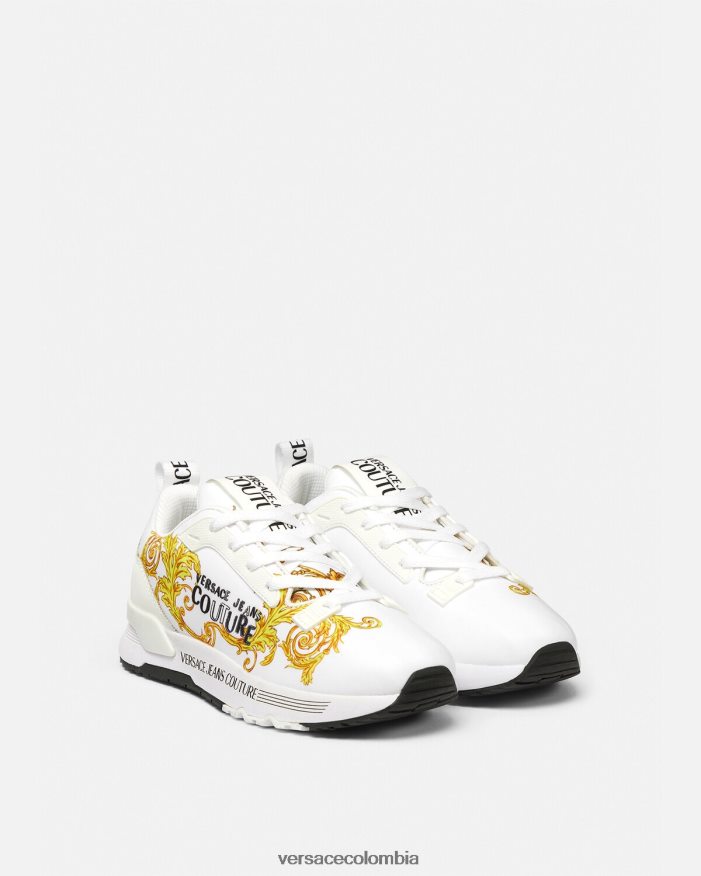 mujer zapatillas dinámicas de alta costura con logo Versace oro y blanco 2RP40F2279 zapato