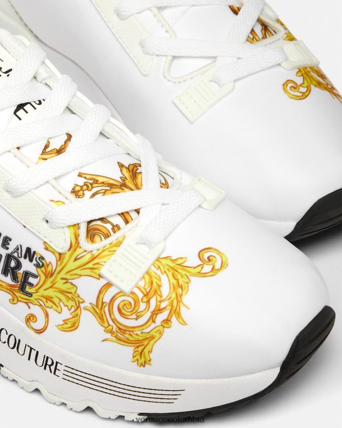 mujer zapatillas dinámicas de alta costura con logo Versace oro y blanco 2RP40F2279 zapato