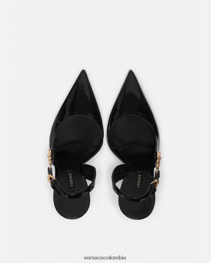 mujer zapatos de tacón con hebilla de seguridad y charol Versace negro 2RP40F490 zapato