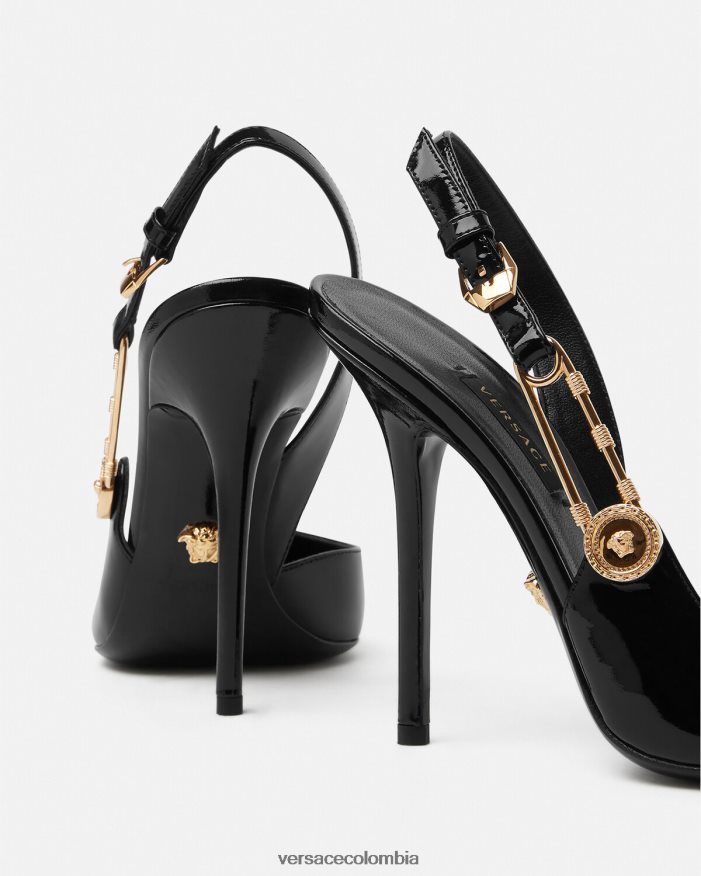 mujer zapatos de tacón con hebilla de seguridad y charol Versace negro 2RP40F490 zapato