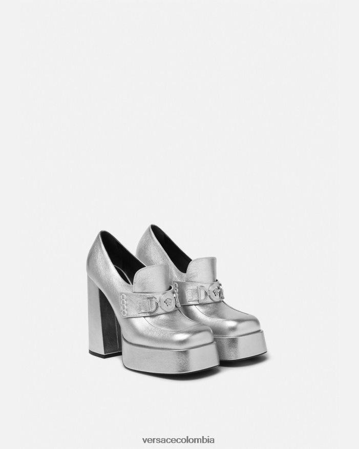 mujer zapatos de tacón con plataforma metálica Medusa '95 Versace gris 2RP40F483 zapato