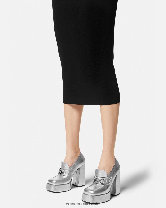 mujer zapatos de tacón con plataforma metálica Medusa '95 Versace gris 2RP40F483 zapato