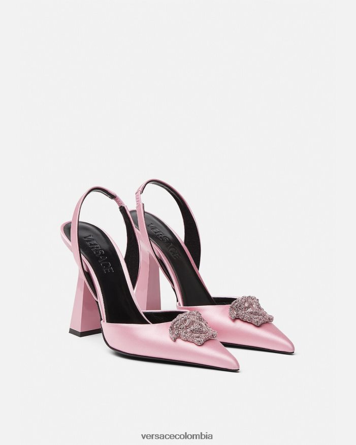 mujer zapatos de tacón con tira trasera de raso la medusa con cristales Versace Rosa claro 2RP40F487 zapato