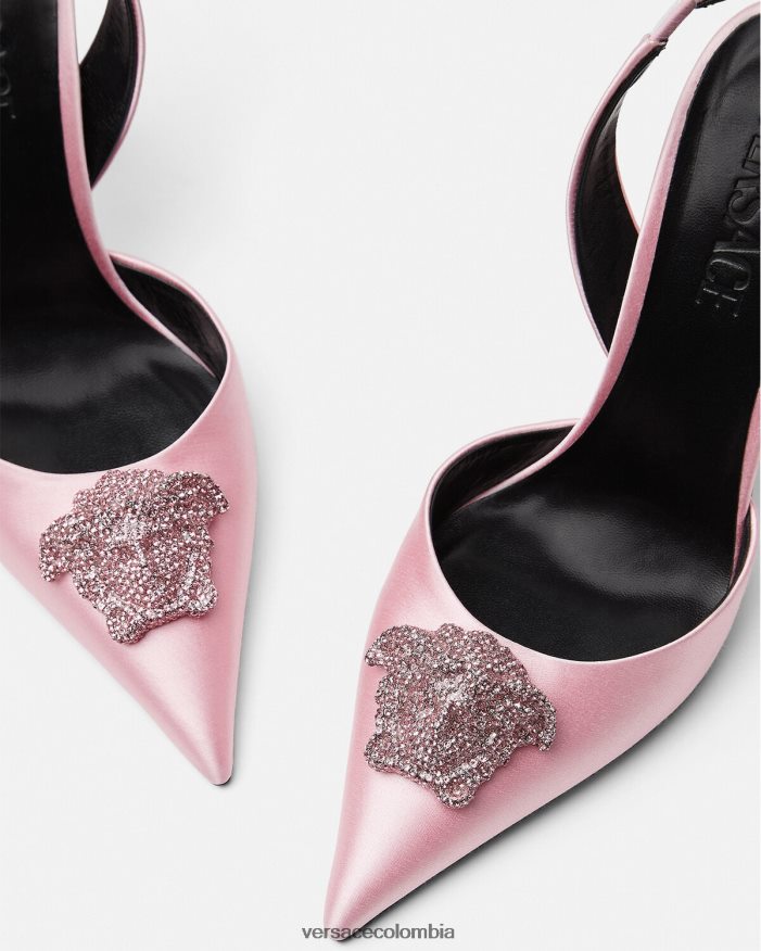 mujer zapatos de tacón con tira trasera de raso la medusa con cristales Versace Rosa claro 2RP40F487 zapato