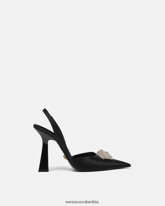 mujer zapatos de tacón con tira trasera de raso la medusa con cristales Versace negro 2RP40F486 zapato