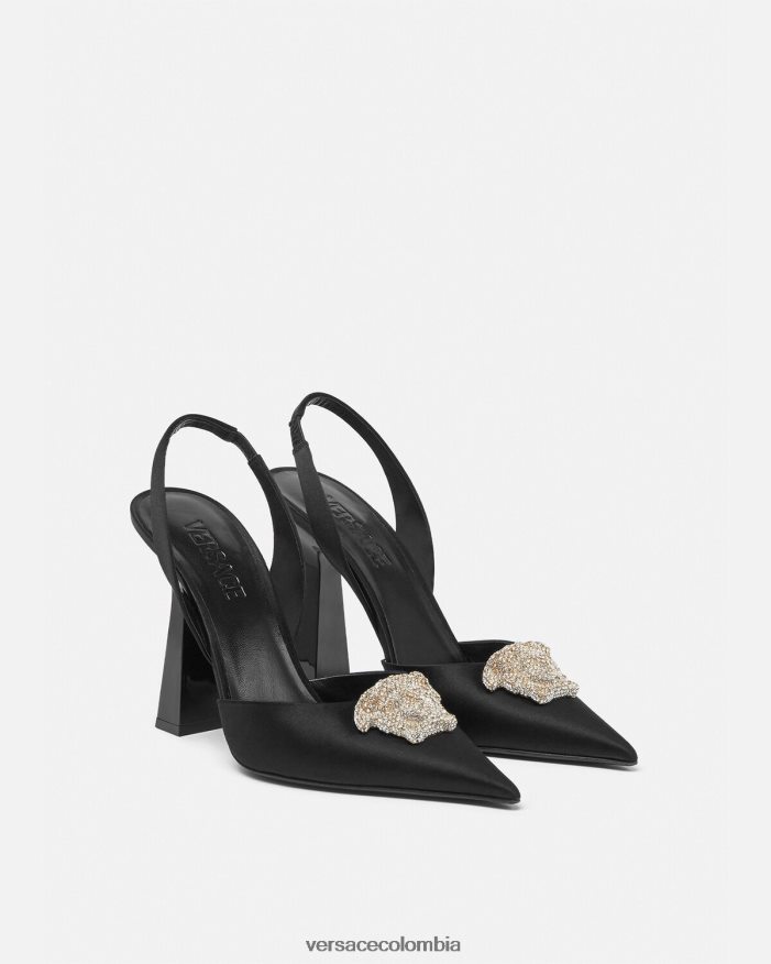 mujer zapatos de tacón con tira trasera de raso la medusa con cristales Versace negro 2RP40F486 zapato