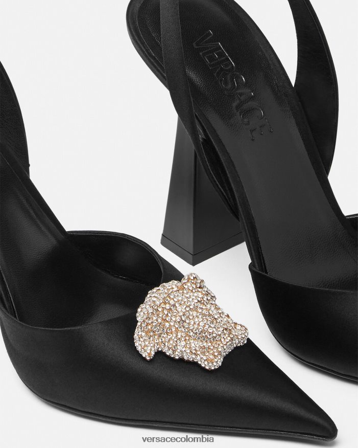 mujer zapatos de tacón con tira trasera de raso la medusa con cristales Versace negro 2RP40F486 zapato