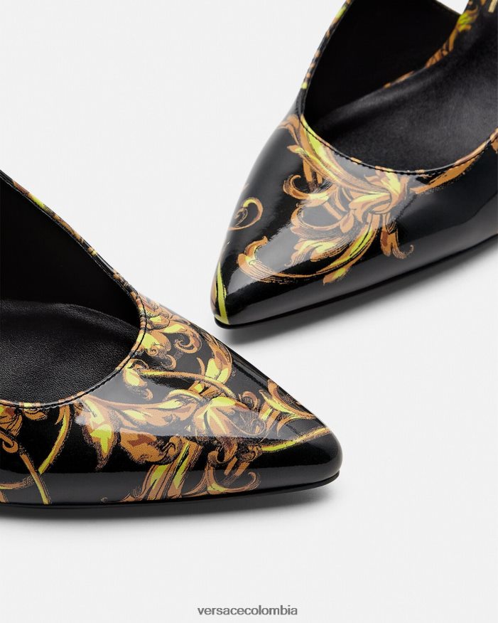 mujer zapatos de tacón de alta costura con logo Versace oro negro 2RP40F2308 zapato