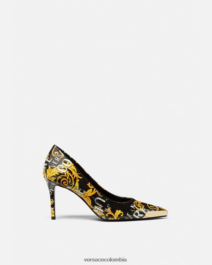 mujer zapatos de tacón scarlett de alta costura con logo Versace oro negro 2RP40F2304 zapato