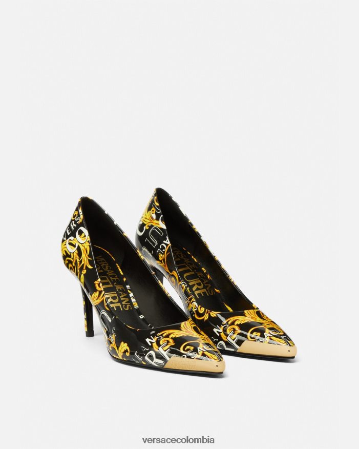 mujer zapatos de tacón scarlett de alta costura con logo Versace oro negro 2RP40F2304 zapato