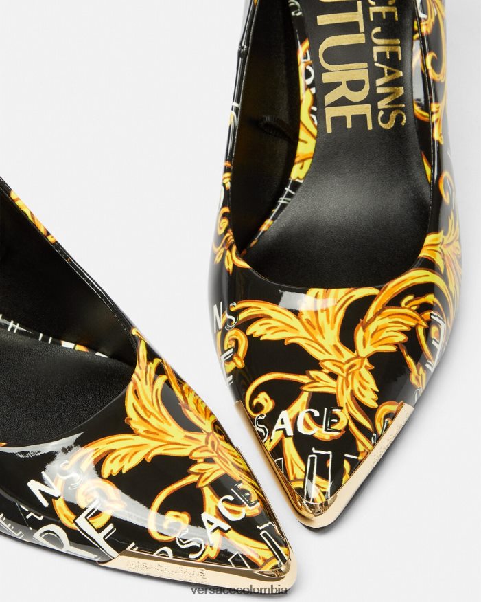 mujer zapatos de tacón scarlett de alta costura con logo Versace oro negro 2RP40F2304 zapato