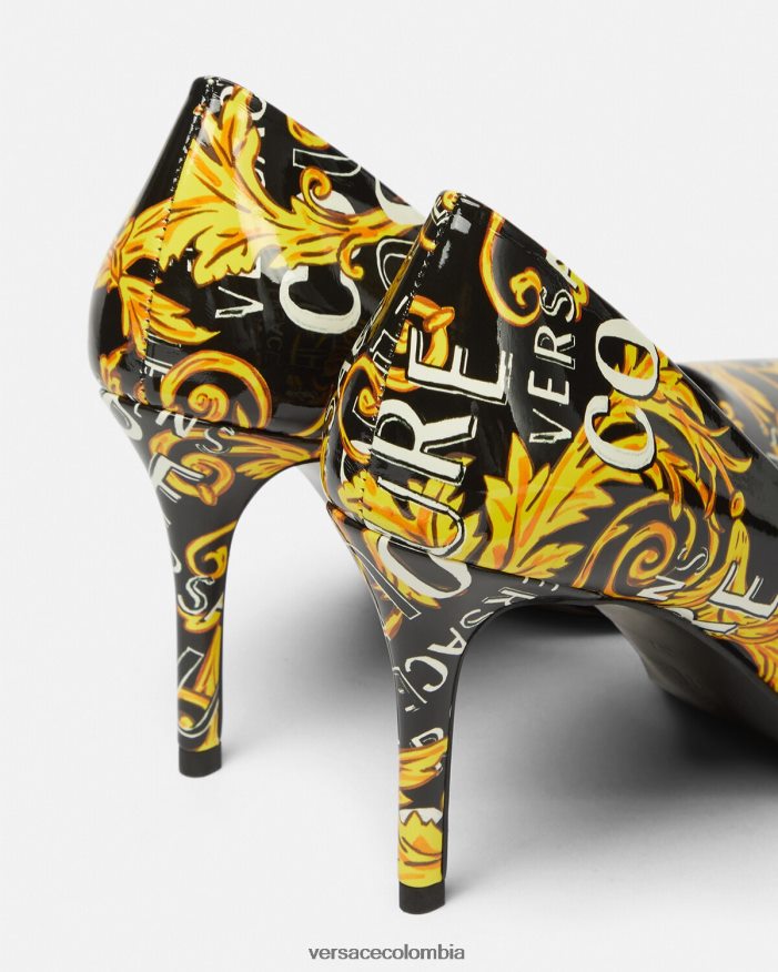 mujer zapatos de tacón scarlett de alta costura con logo Versace oro negro 2RP40F2304 zapato