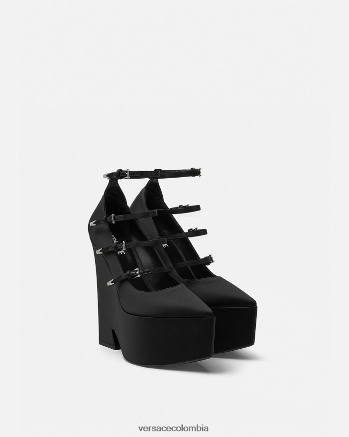 mujer zapatos de tacón tempest con plataforma de satén Versace negro 2RP40F494 zapato